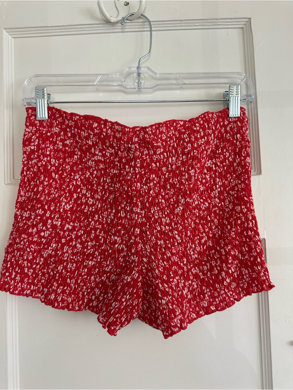 Skatie Red Smocked High Waist Women’s Shorts - Picture 3 of 3